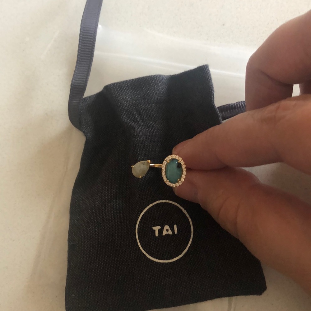 Gold and gemstone Tai Ring - adjustable - NEW